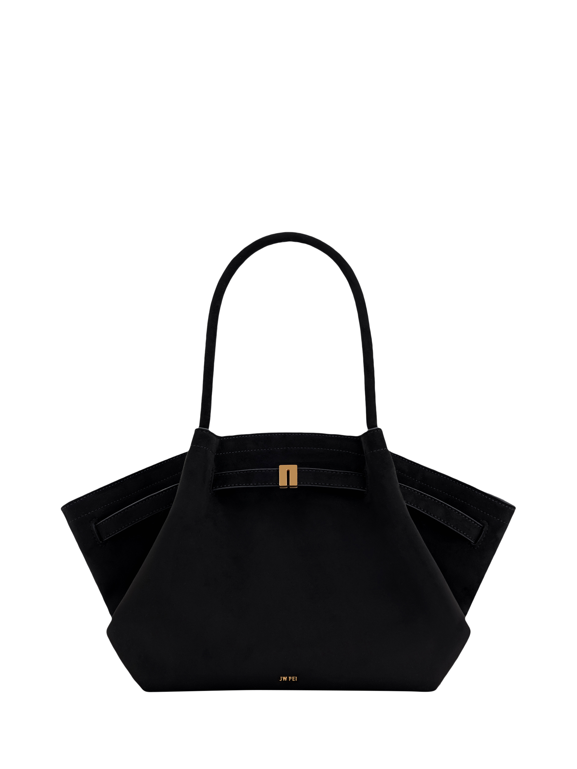Product image 1 of 4, which shows JW PEI Hana Medium Faux Suede Tote Bag, Black