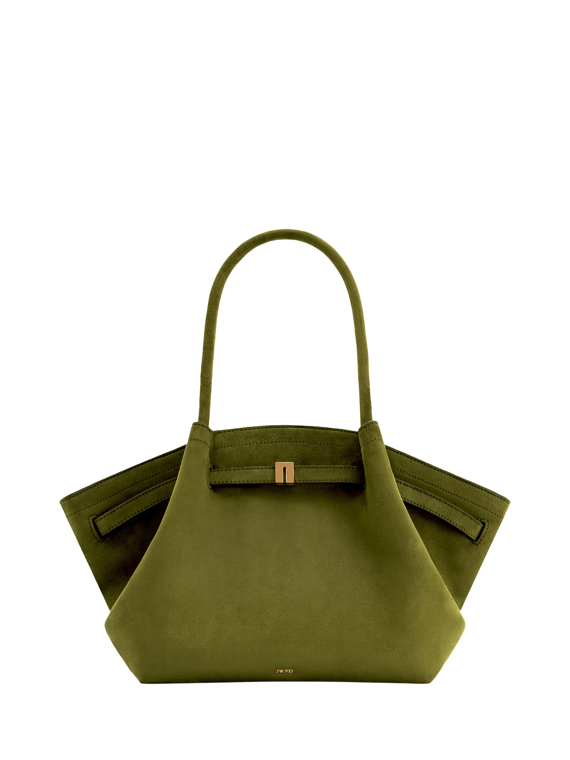 Product image 1 of 5, which shows JW PEI Hana Medium Faux Suede Tote Bag, Dark Olive