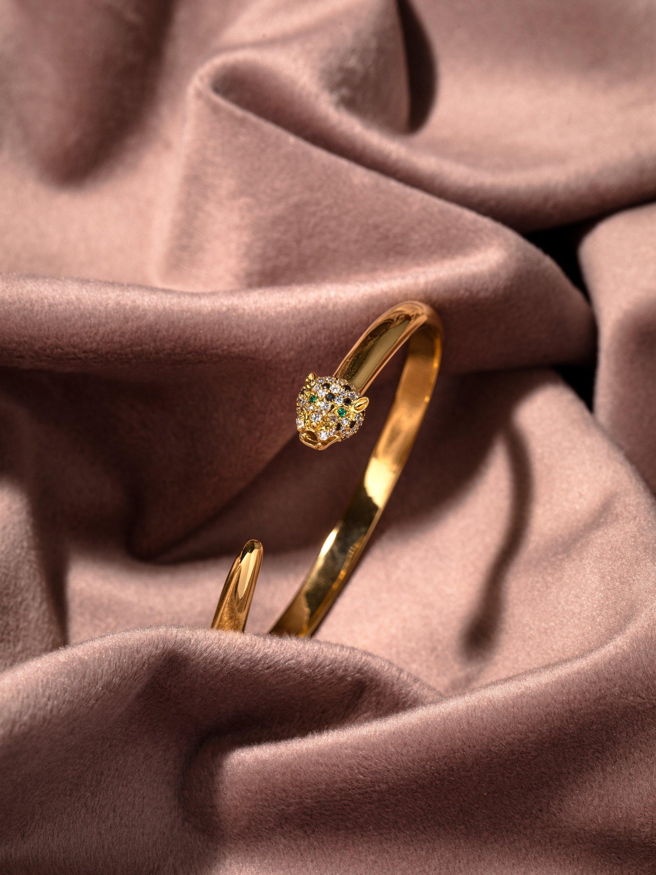 Product image 3 of 3, which shows Orelia Pave Cubic Zirconia Panther Bangle, Pale Gold