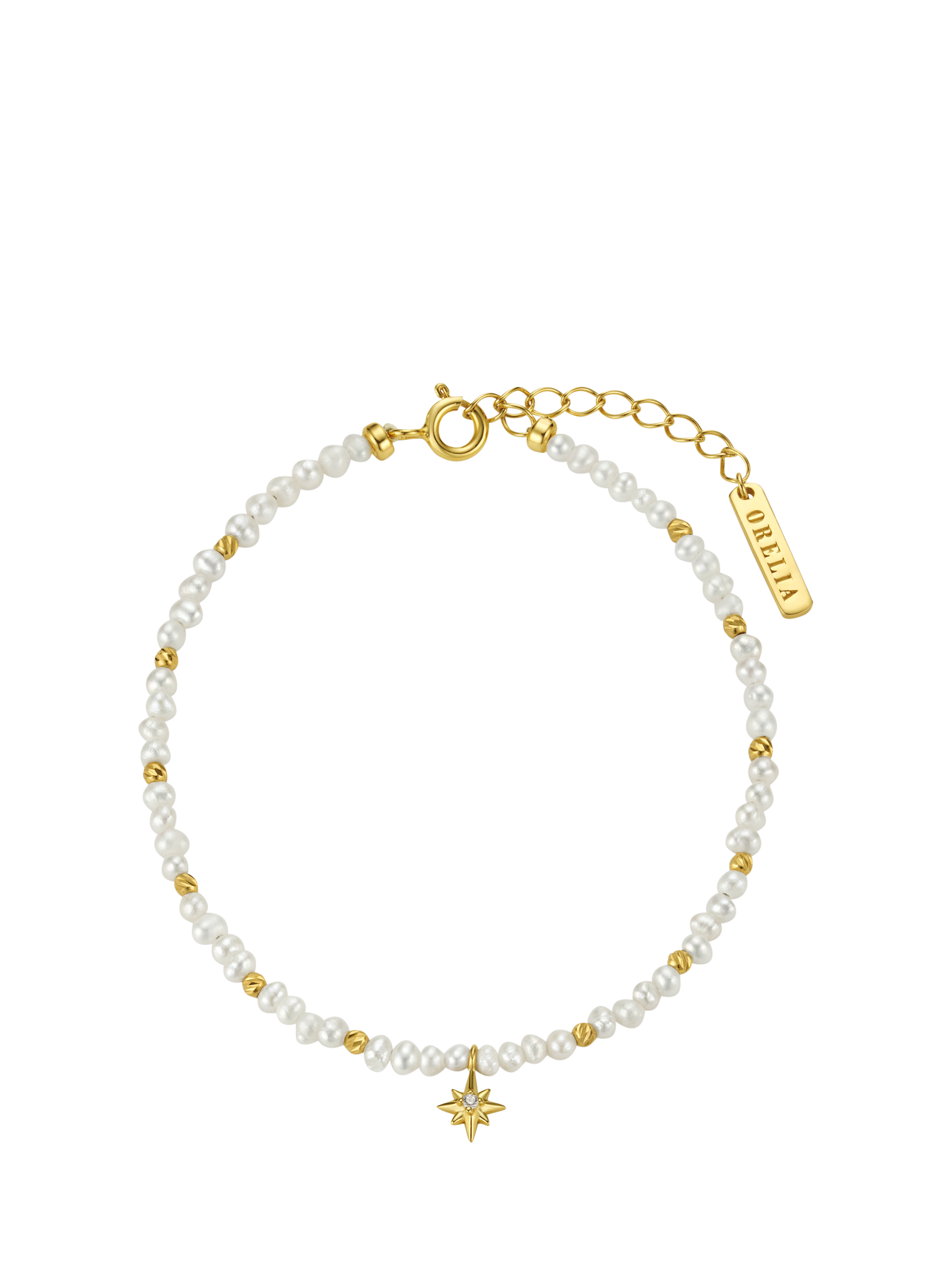 Product image 1 of 1, which shows Orelia LUXE Pearl Bead Star Bracelet, Pale Gold