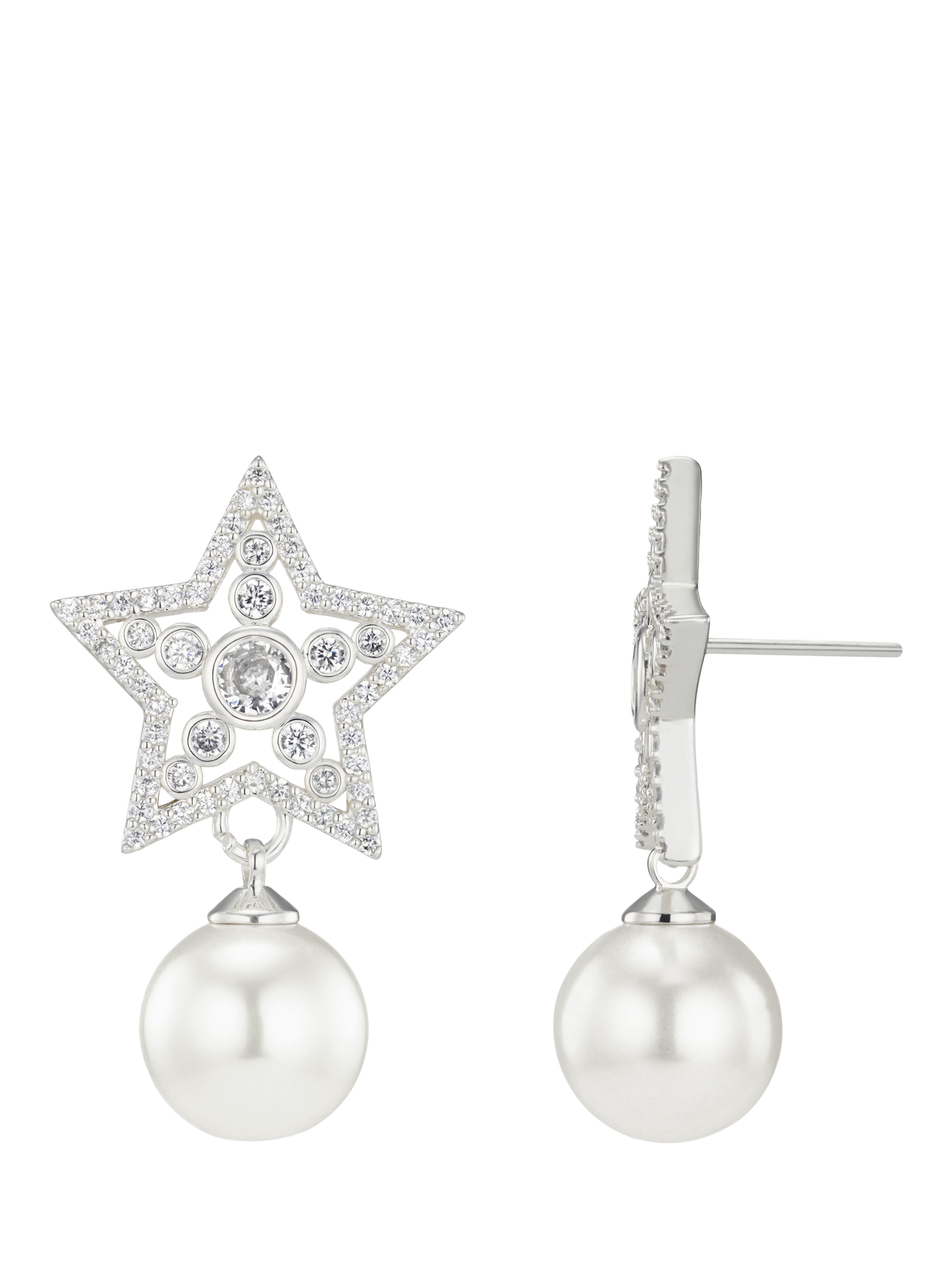 Product image 1 of 3, which shows Orelia Crystal Pearl Drop Earrings, Silver