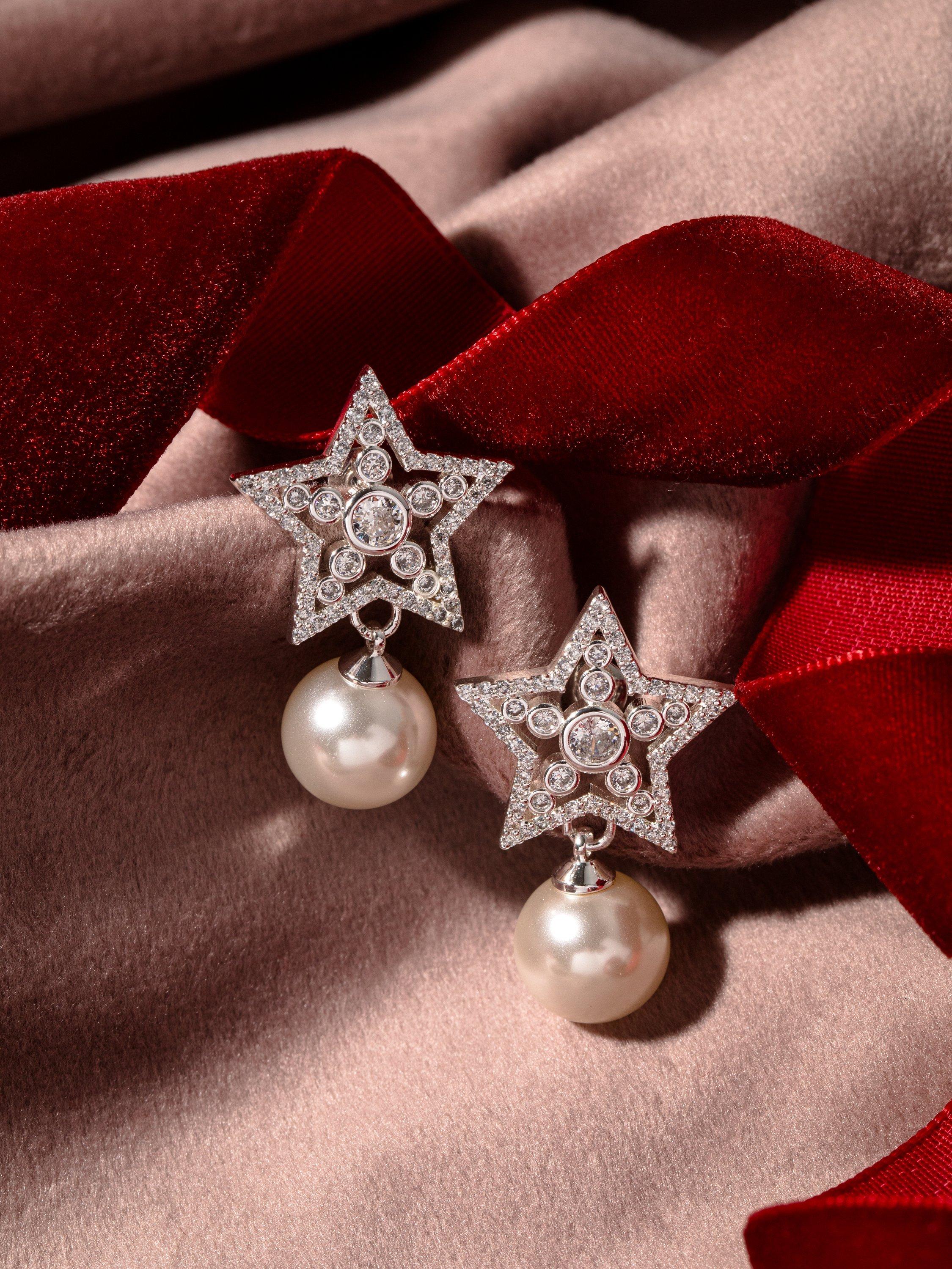 Product image 3 of 3, which shows Orelia Crystal Pearl Drop Earrings, Silver