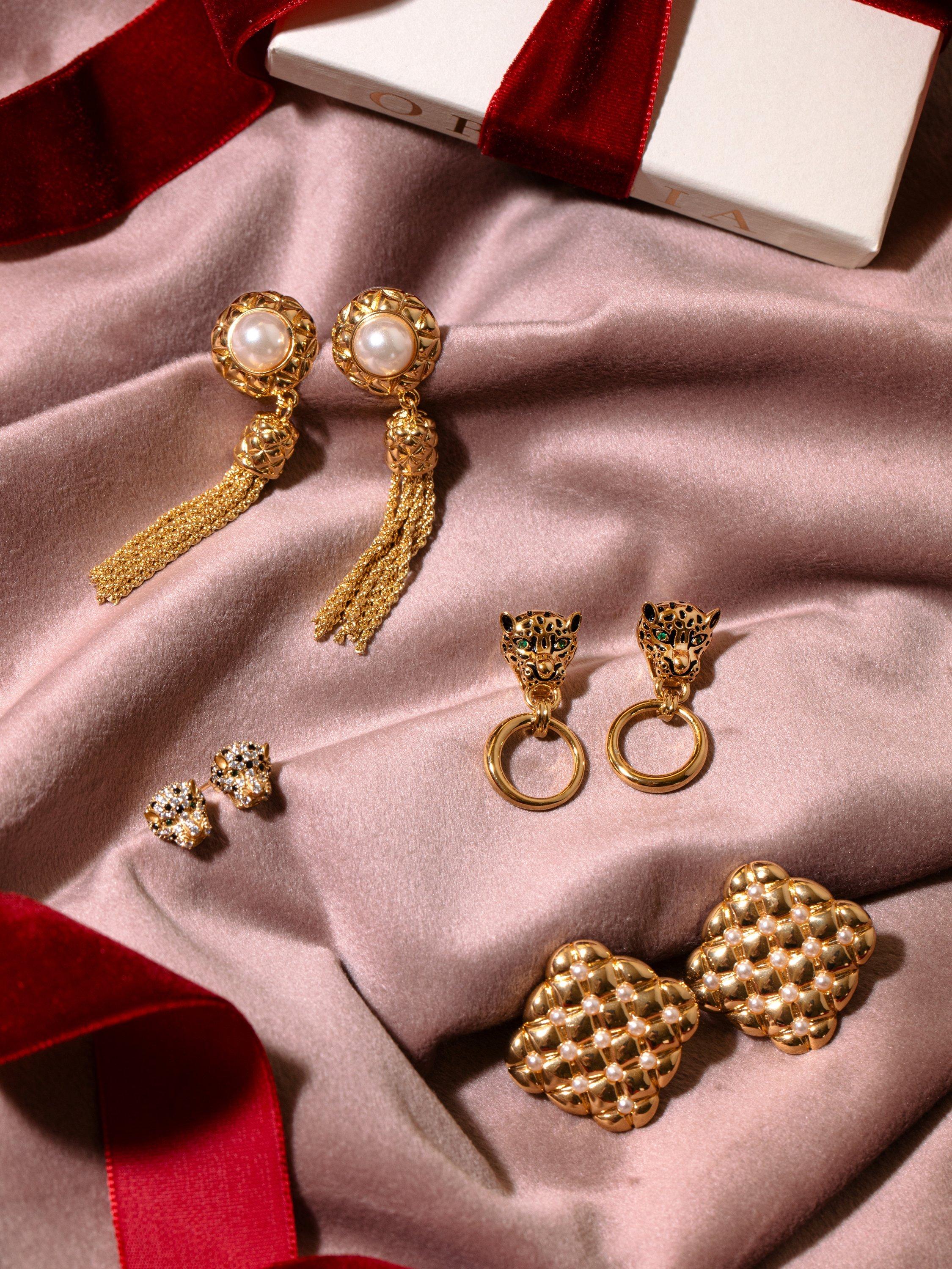 Product image 3 of 3, which shows Orelia Panther Door Knocker Earrings, Gold