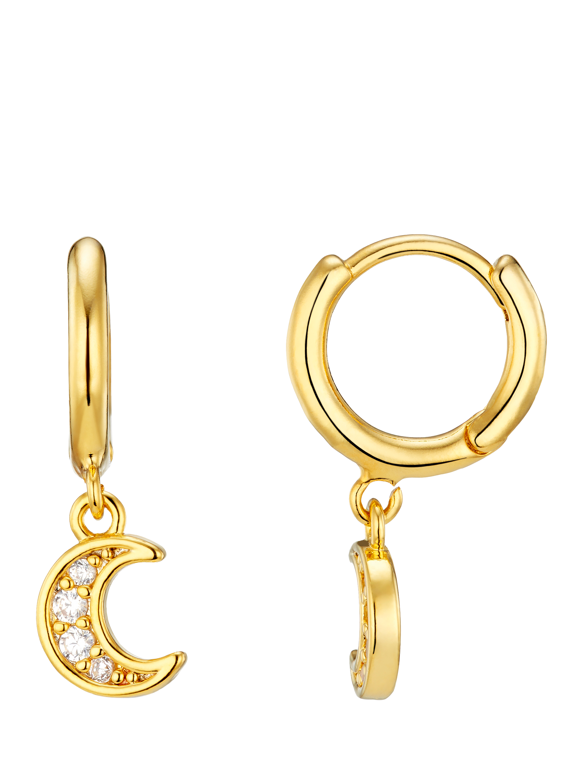 Orelia Pave Cubic Zirconia Moon Charm Micro Hoop Earrings Pale Gold