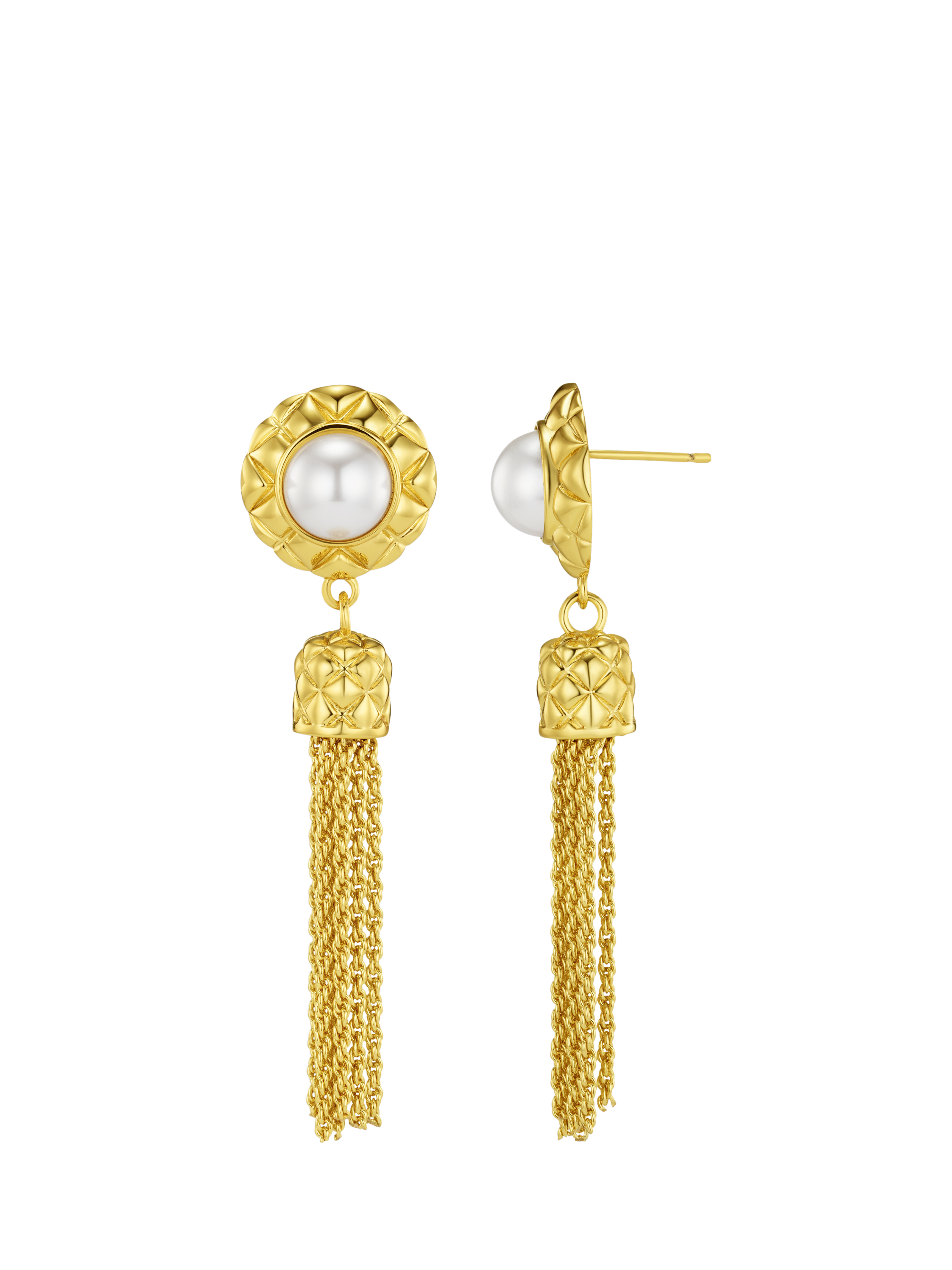 Product image 1 of 3, which shows Orelia Faux Pearl Quilt Tassel Drop Earrings, Pale Gold