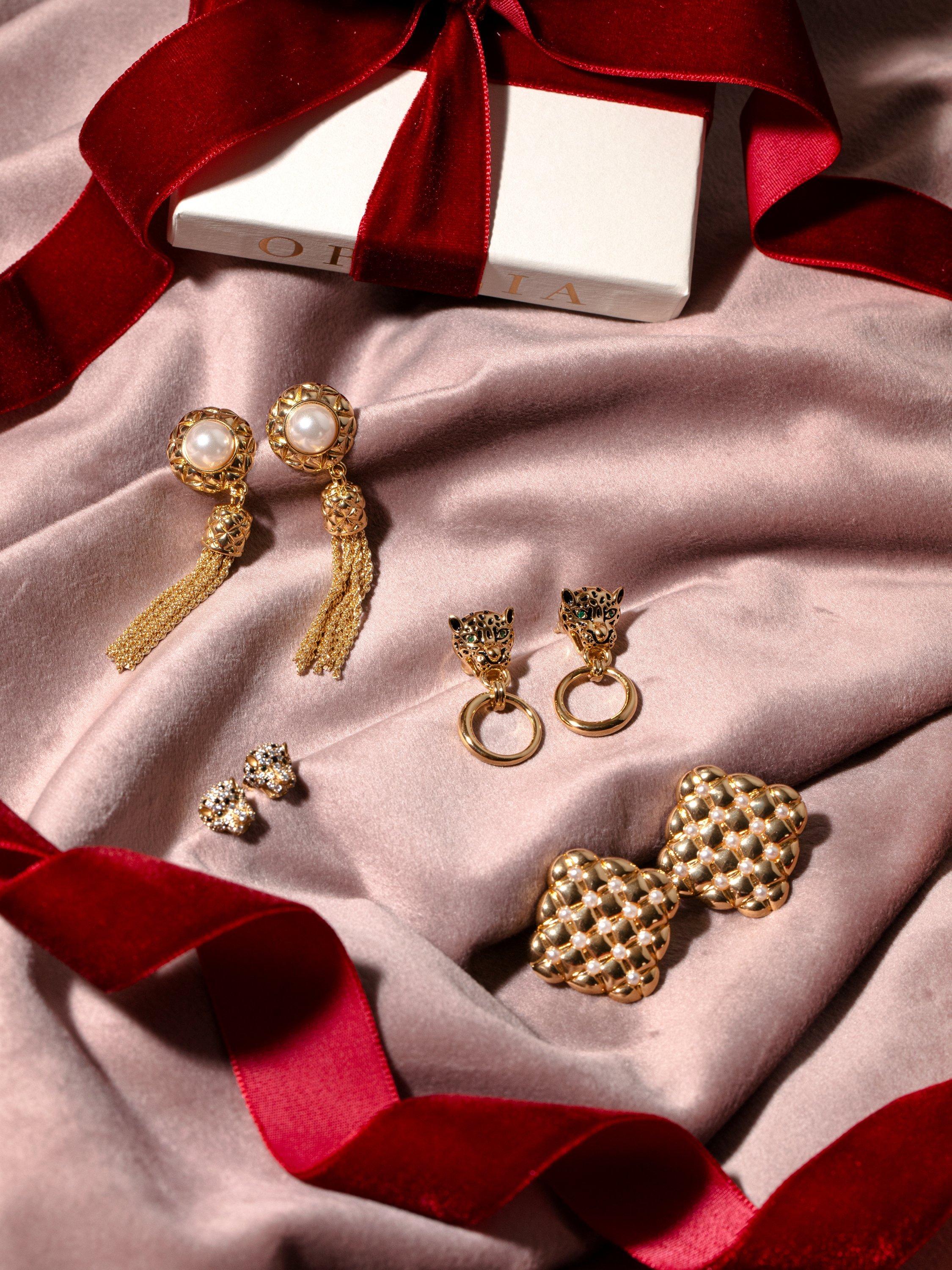 Product image 3 of 3, which shows Orelia Faux Pearl Quilt Tassel Drop Earrings, Pale Gold