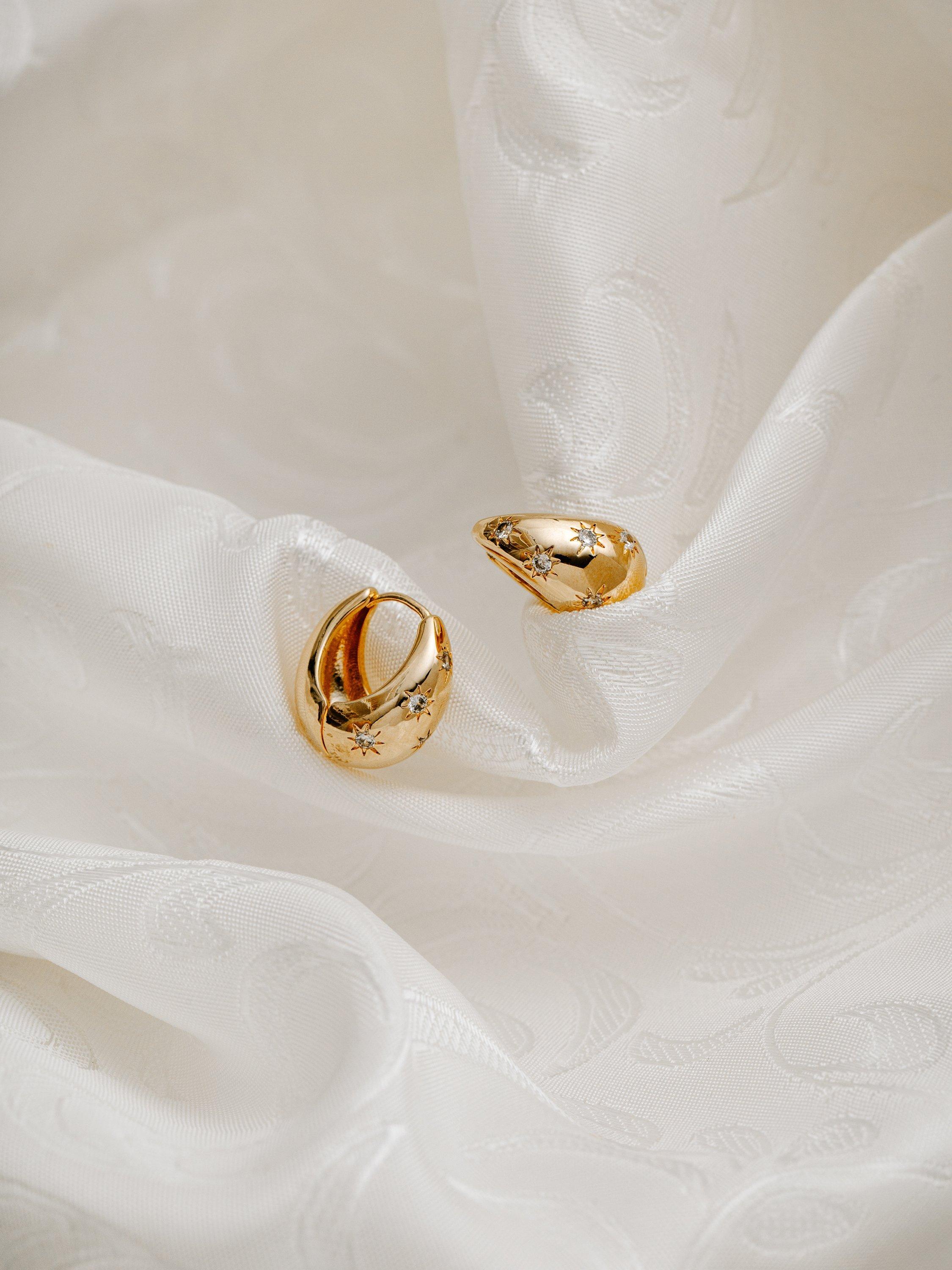 Product image 3 of 3, which shows Orelia Tapered Crystal Hoop Earrings, Pale Gold