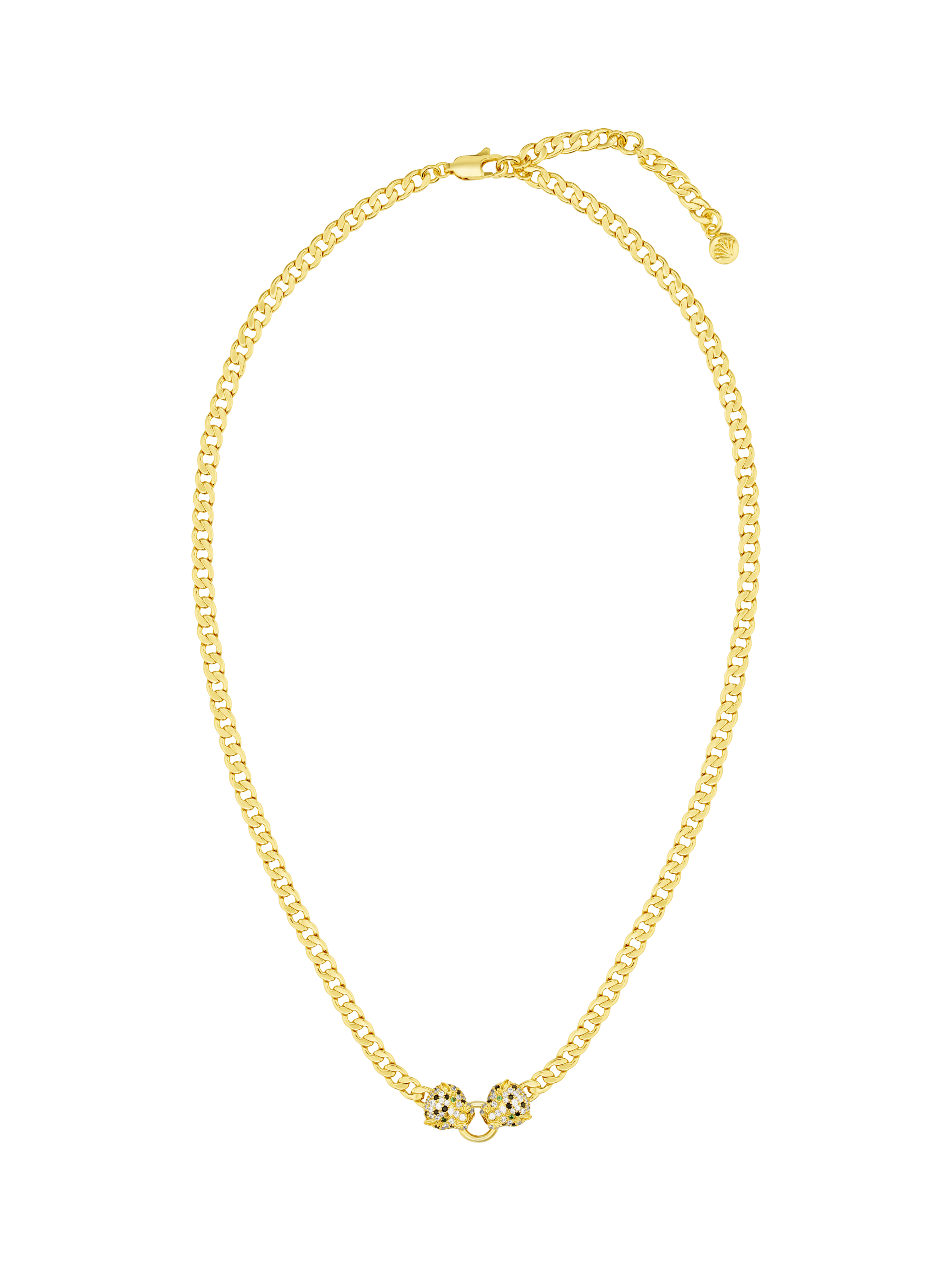 Product image 1 of 4, which shows Orelia Double Pave Crystal Panther Short Necklace, Pale Gold