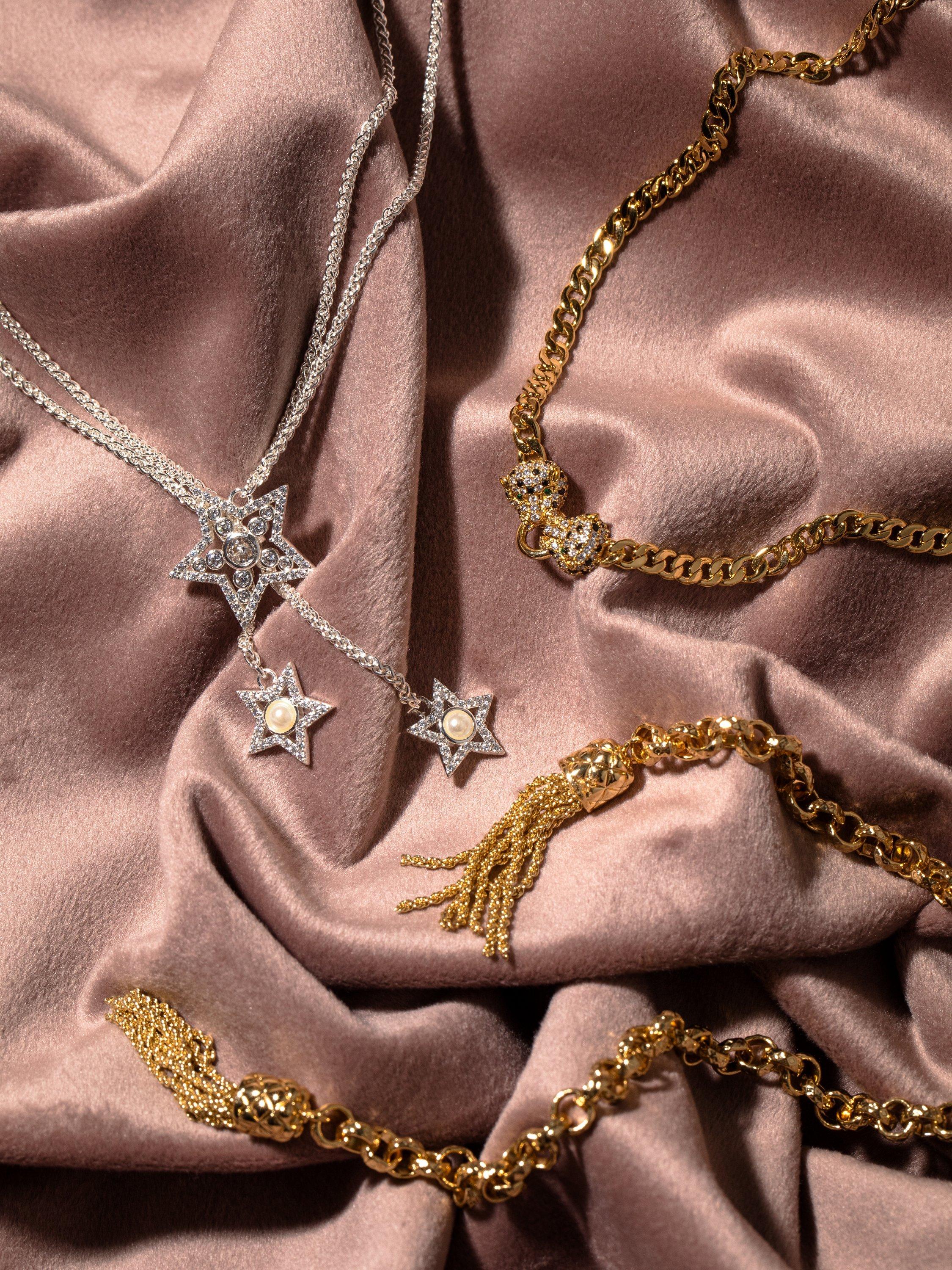 Product image 4 of 4, which shows Orelia Double Pave Crystal Panther Short Necklace, Pale Gold
