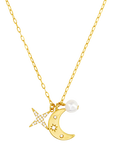 Orelia Moon Crystal Star and Faux Pearl Pendant Necklace, Pale Gold