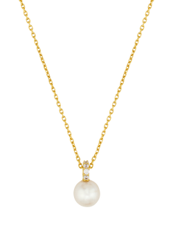 Orelia Luxe Pave Cubic Zirconia Pearl Pendant Necklace, Pale Gold - view 2, Pale Gold