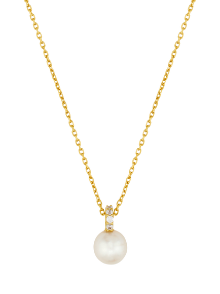 Orelia Luxe Pave Cubic Zirconia Pearl Pendant Necklace, Pale Gold - view 2, Pale Gold