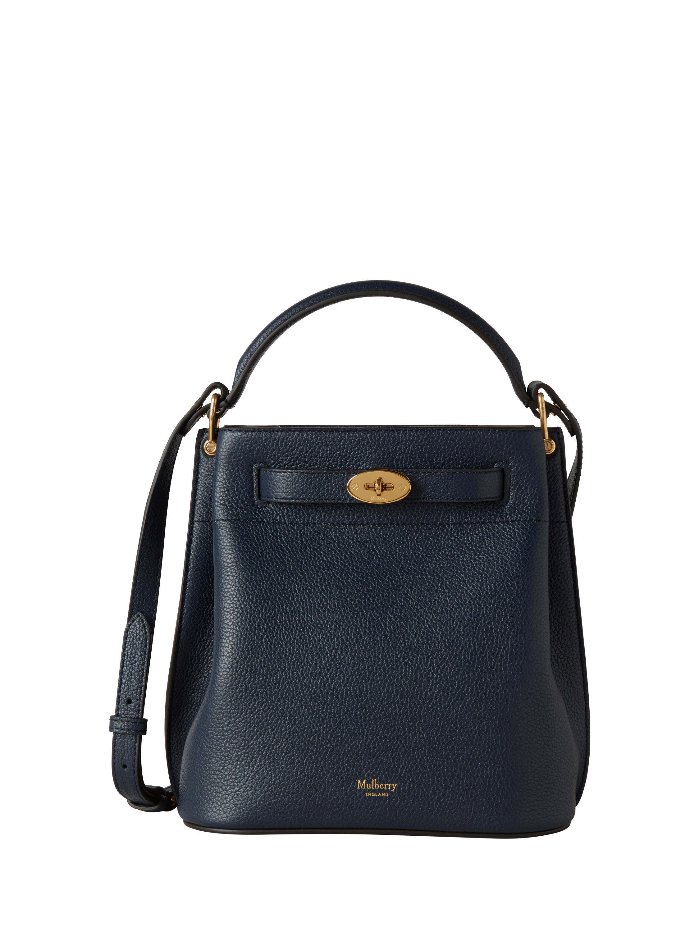 Product image 1 of 5, which shows Mulberry Islington Small Classic Grain Leather Bucket Bag, Night Sky