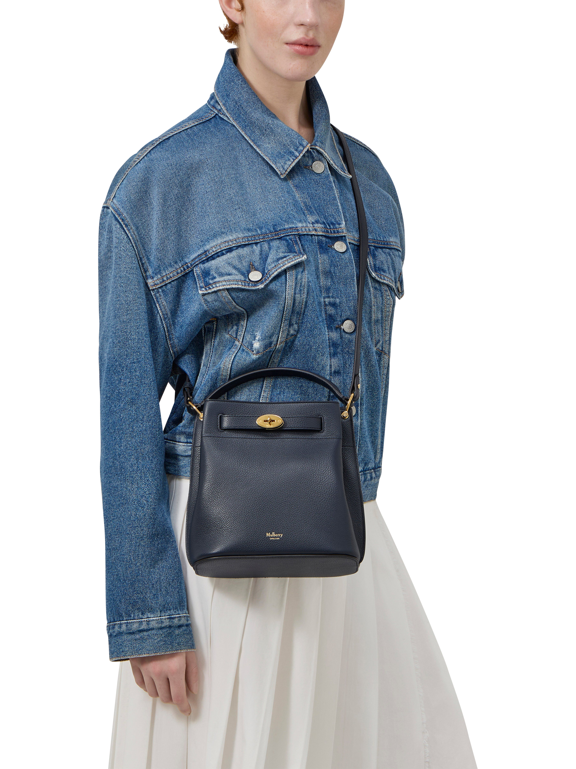 Product image 2 of 5, which shows Mulberry Islington Small Classic Grain Leather Bucket Bag, Night Sky