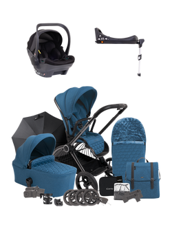 iCandy Core Pushchair, Carrycot and Accessories with iCandy Cocoon Car Seat and i-Size Base Travel System Bundle, Atlantis Blue, Atlantis Blue