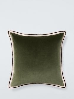 John Lewis Bordered Velvet Cushion, Avocado