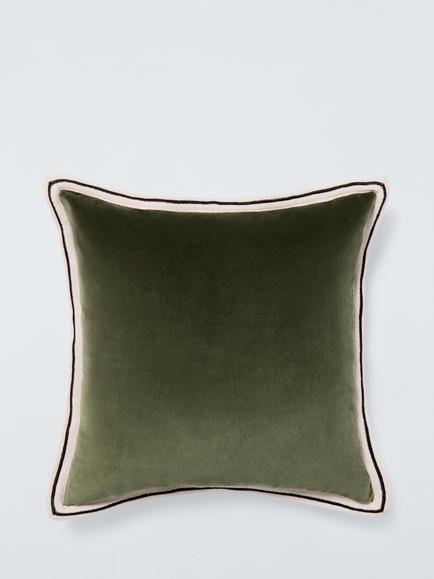John Lewis Bordered Velvet Cushion, Avocado