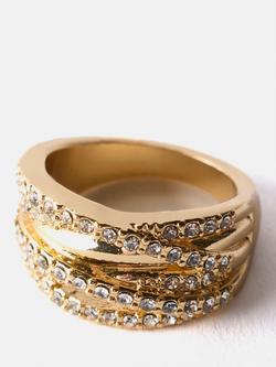 Mint Velvet Crystal Layered Ring, Gold, Gold