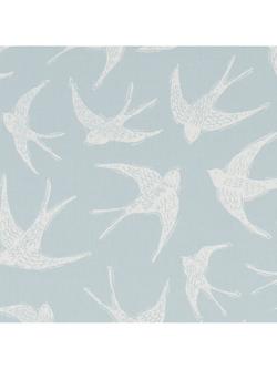 Clarke & Clarke Swallows Oilcloth Tablecloth Fabric, Blue, Blue