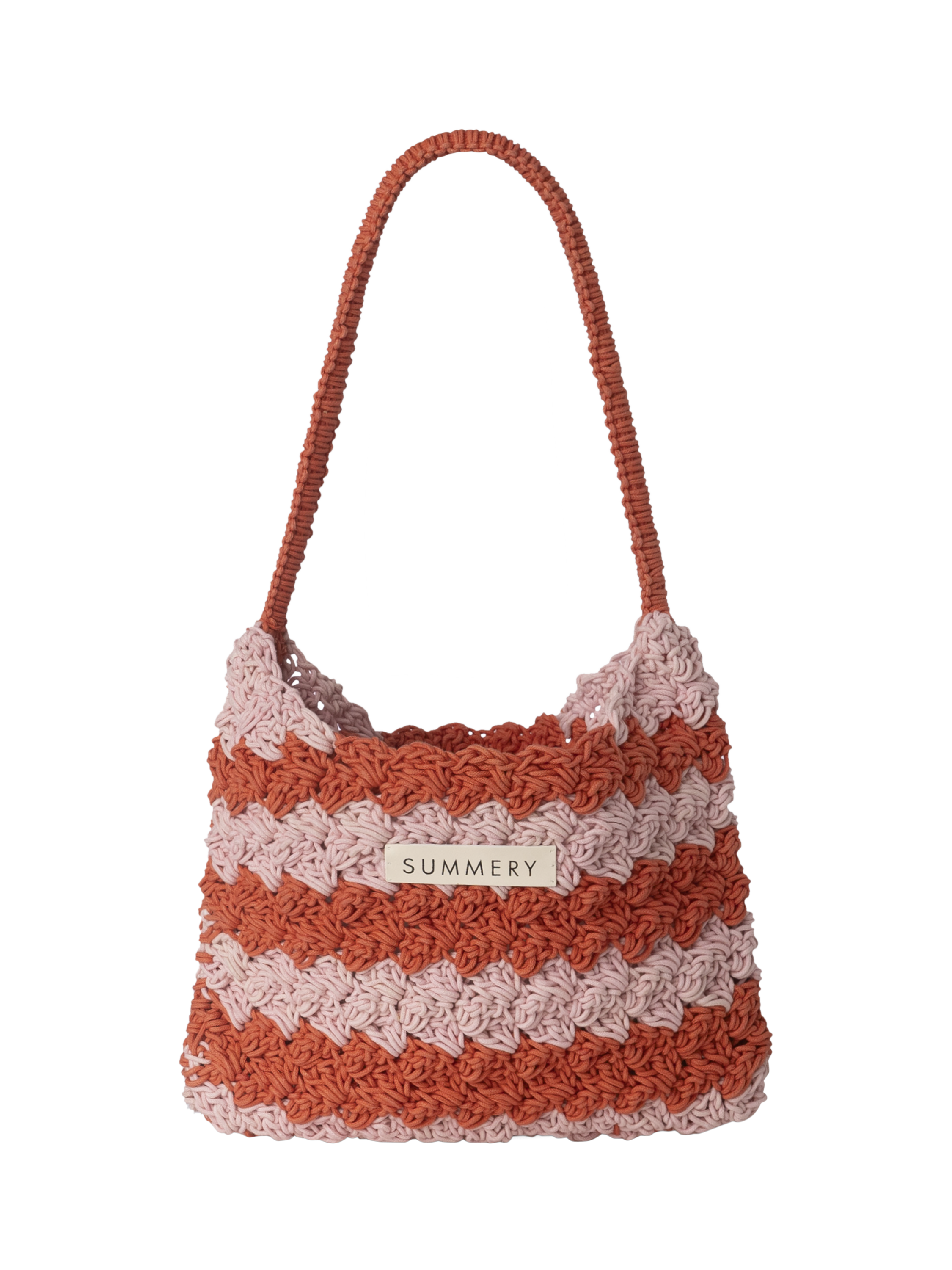 SUMMERY Copenhagen Ziggy Striped Crochet Shoulder Bag, Red/Pink