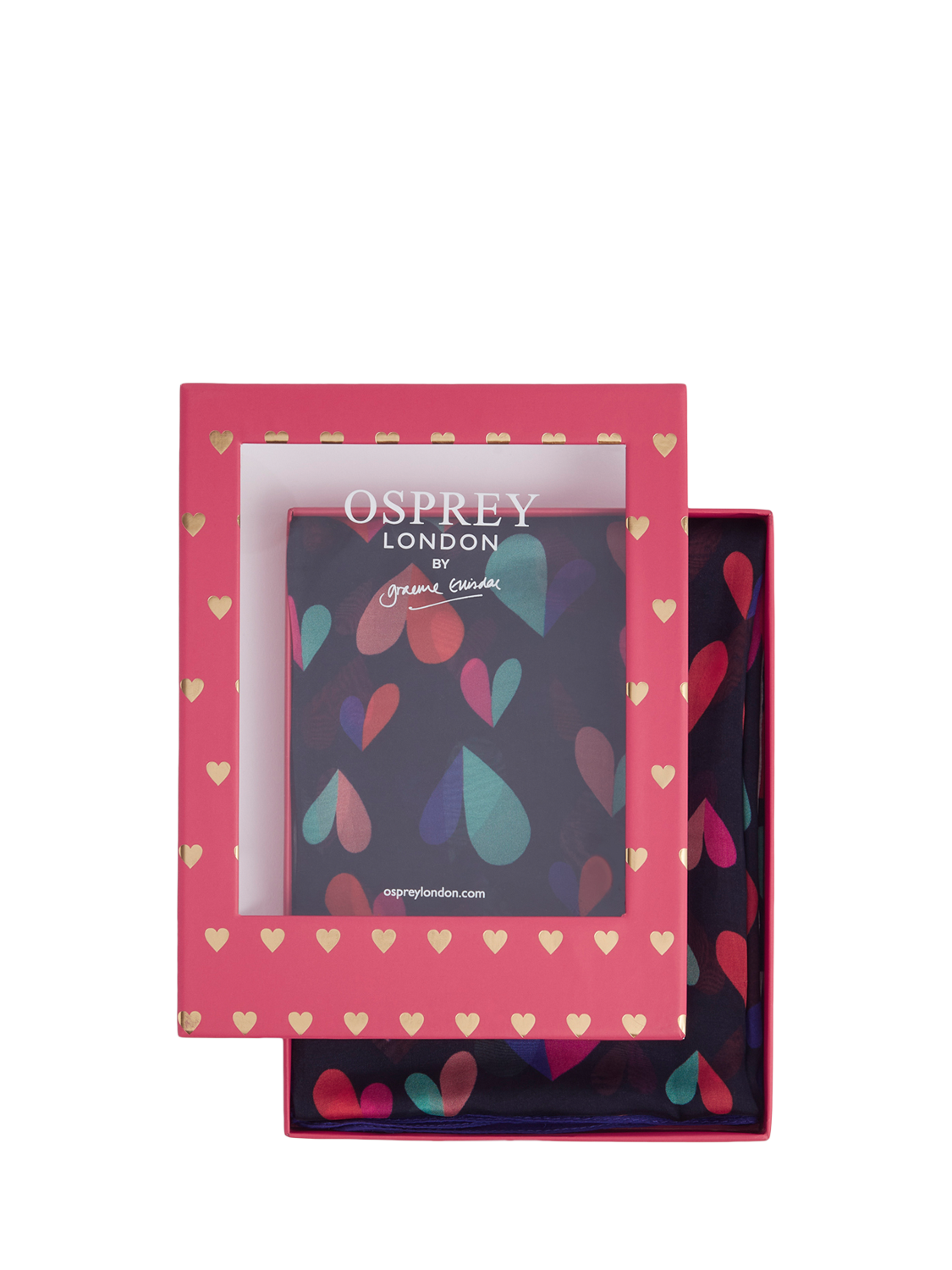 Product image 1 of 4, which shows OSPREY LONDON Hearts Scarf, Navy