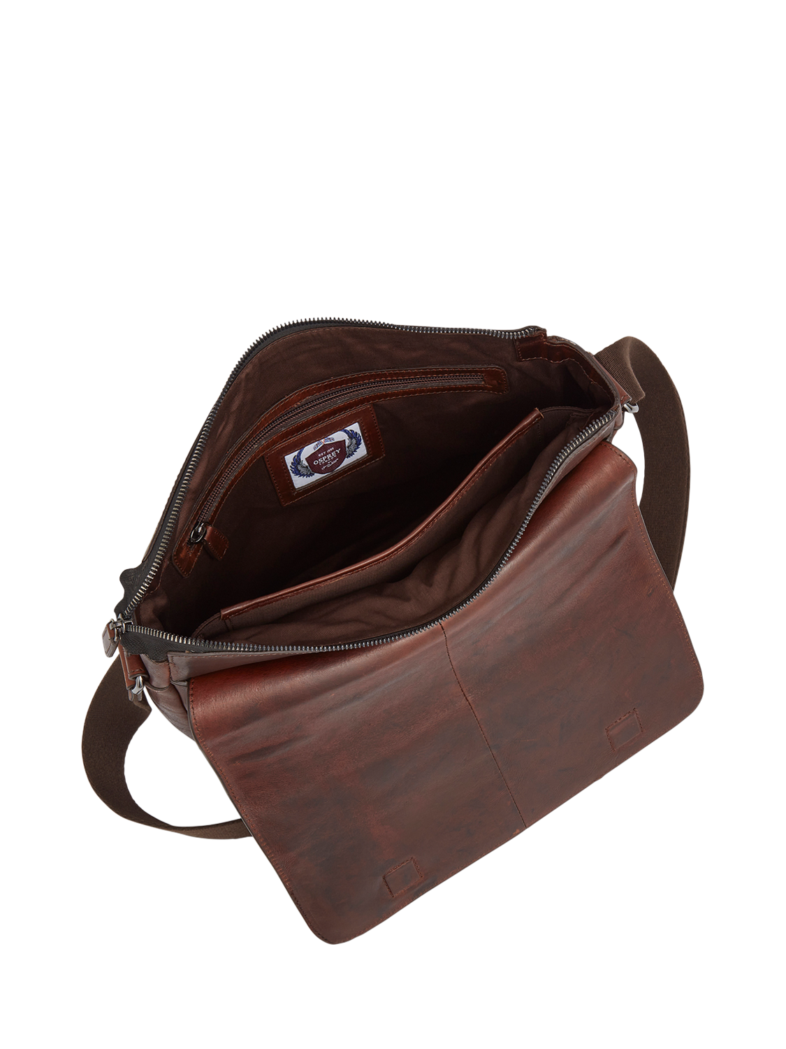 Product image 3 of 5, which shows OSPREY LONDON The Carter Leather Messenger Bag, Large, Chestnut