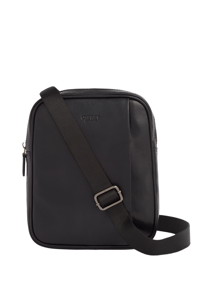 Product image 1 of 5, which shows OSPREY LONDON The Carter 2-Way Leather Messenger Bag, Small, Black