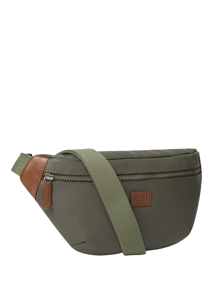 Product image 3 of 5, which shows OSPREY LONDON The Grantham Waxed Canvas Bum Bag, Khaki