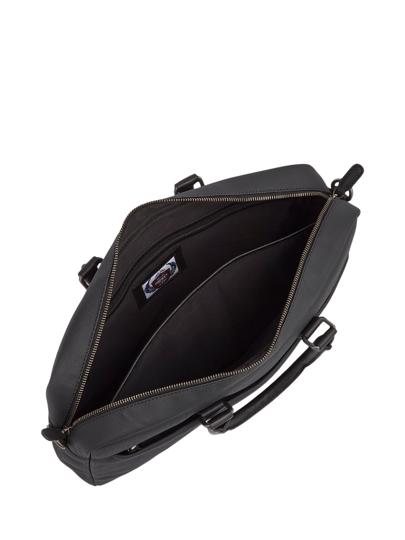 Product image 4 of 6, which shows OSPREY LONDON The Grantham Waxed Canvas and Leather Laptop Bag, Black