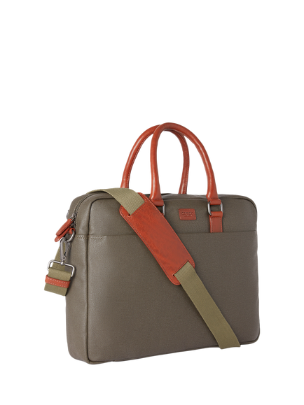 OSPREY LONDON The Grantham Waxed Canvas and Leather Laptop Bag - view 2, Khaki