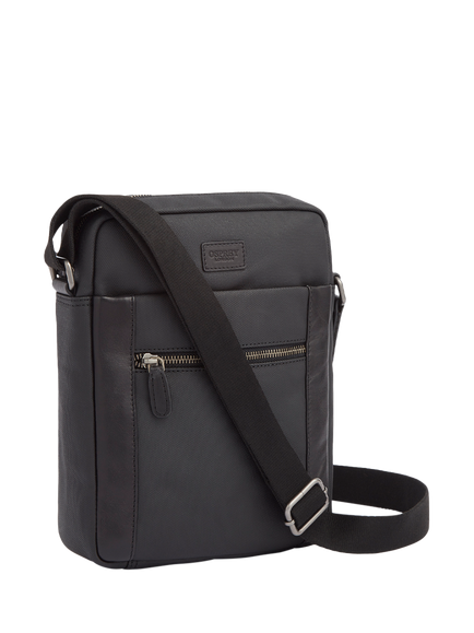 OSPREY LONDON The Grantham Waxed Canvas and Leather Messenger Bag, Small - view 2, Black