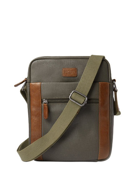 OSPREY LONDON The Grantham Waxed Canvas and Leather Messenger Bag, Small, Khaki