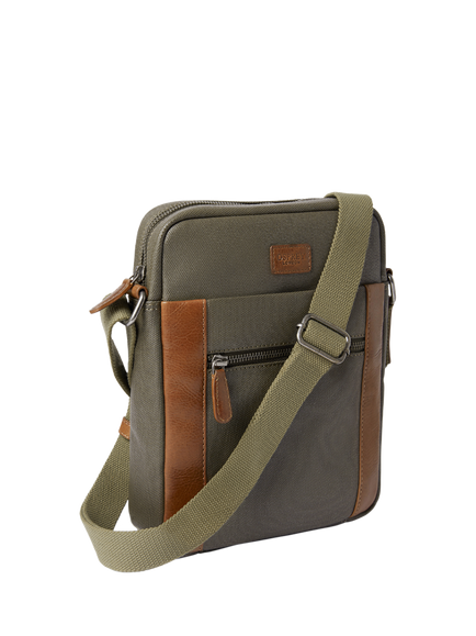 OSPREY LONDON The Grantham Waxed Canvas and Leather Messenger Bag, Small - view 2, Khaki