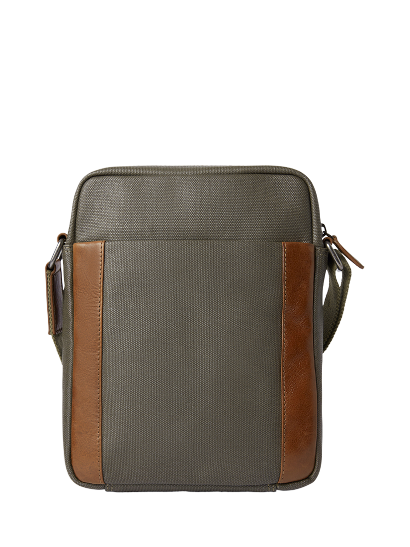 Product image 4 of 5, which shows OSPREY LONDON The Grantham Waxed Canvas and Leather Messenger Bag, Small, Khaki