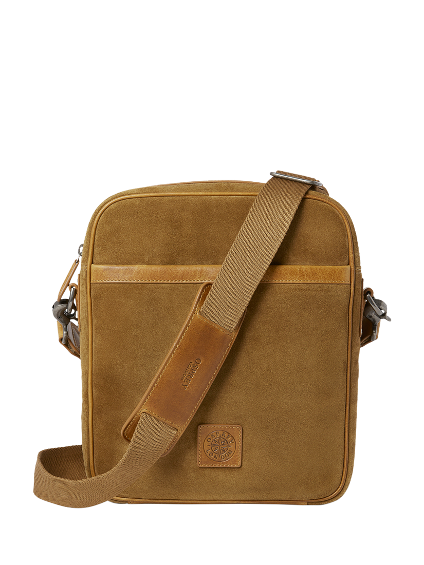 Product image 1 of 6, which shows OSPREY LONDON The Heritage Suede Messenger Bag, Tan