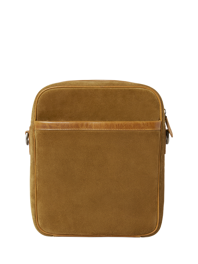 Product image 5 of 6, which shows OSPREY LONDON The Heritage Suede Messenger Bag, Tan