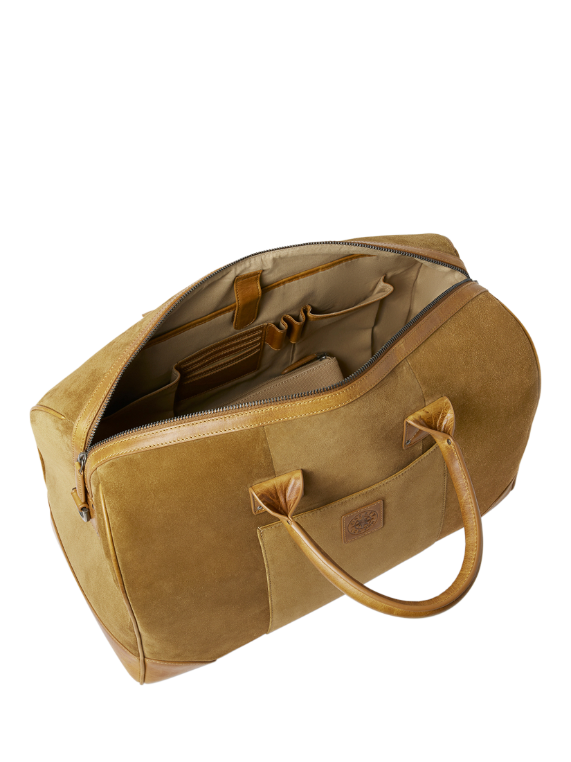 Product image 4 of 6, which shows OSPREY LONDON The Heritage Suede Overnight Bag, Tan