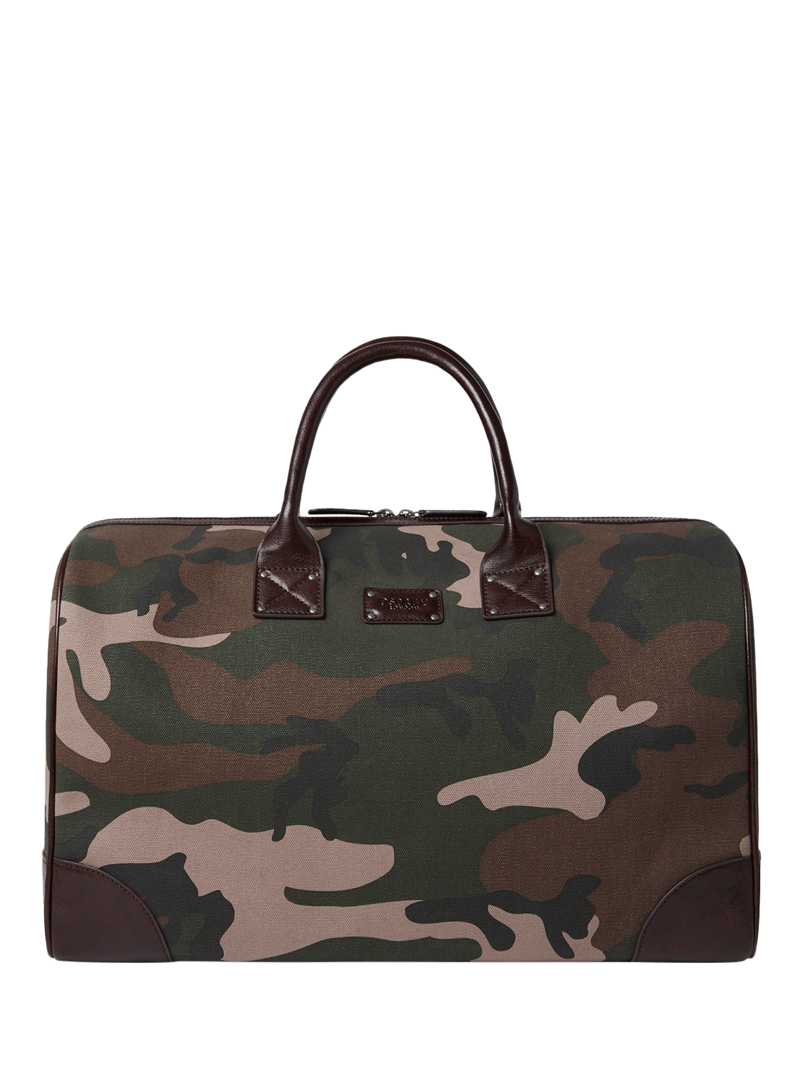 Product image 2 of 7, which shows OSPREY LONDON The Maverick Canvas and Leather Stowaway Bag, Camo