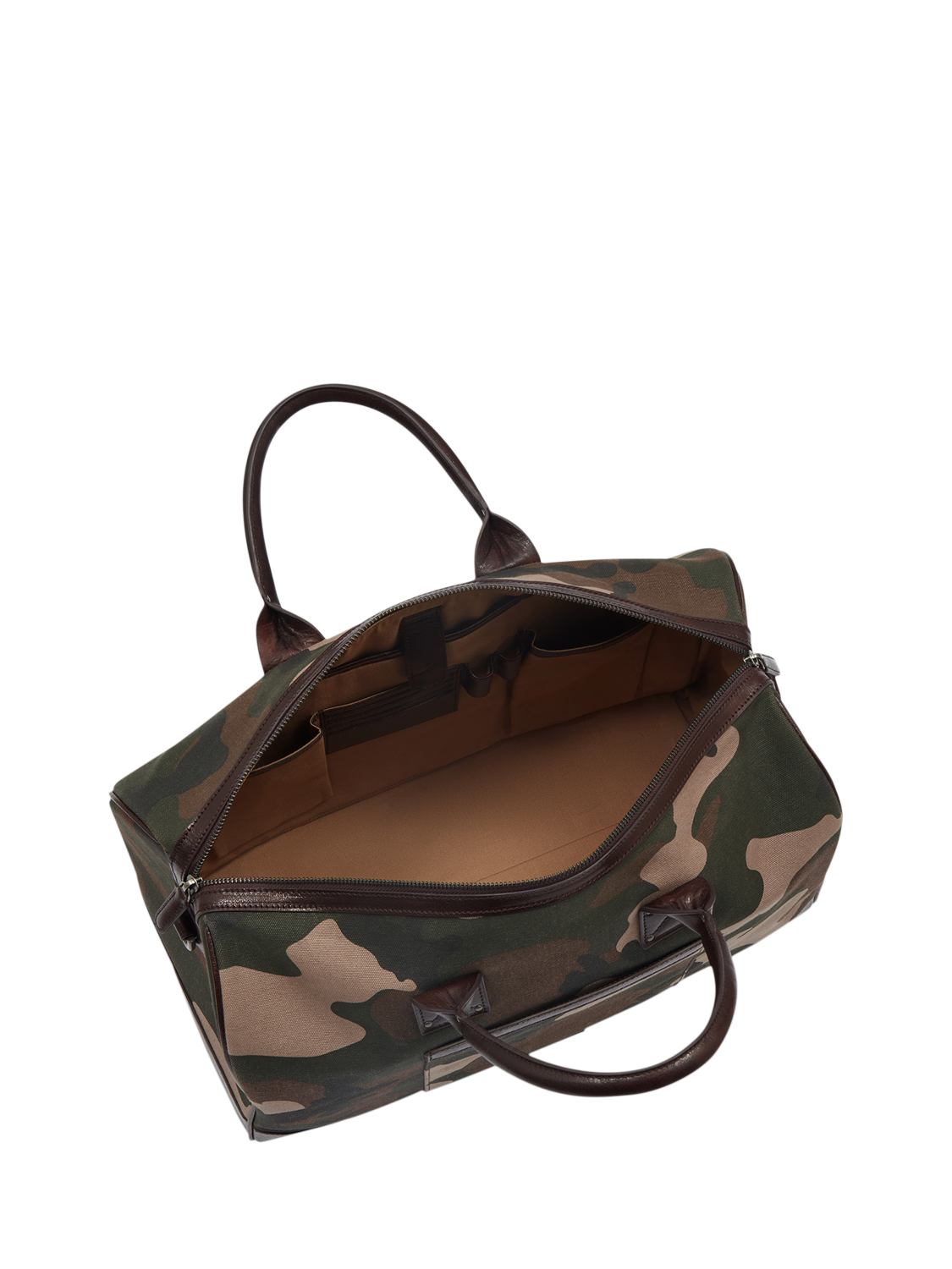 Product image 4 of 7, which shows OSPREY LONDON The Maverick Canvas and Leather Stowaway Bag, Camo