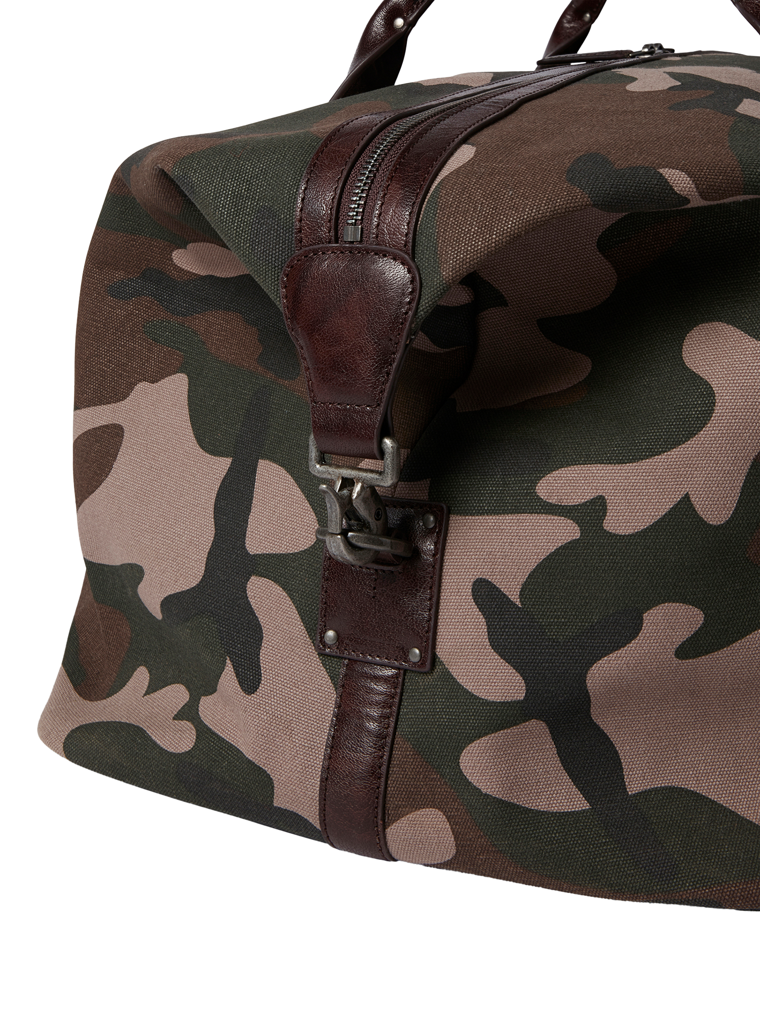 Product image 4 of 5, which shows OSPREY LONDON The Maverick Canvas and Leather Weekend Bag, Camo