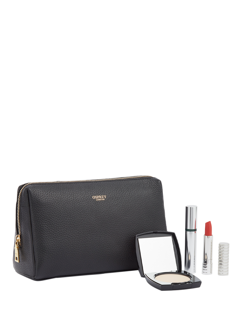 Product image 1 of 4, which shows OSPREY LONDON The Adaline Leather Washbag, Black