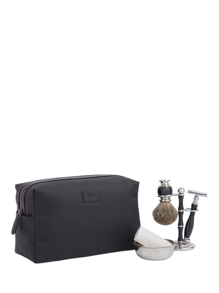 OSPREY LONDON The Grantham Waxed Canvas and Leather Washbag, Black