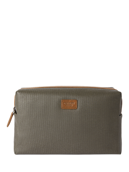 OSPREY LONDON The Grantham Waxed Canvas and Leather Washbag, Khaki