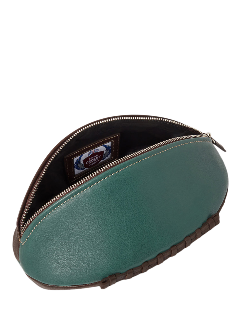 Product image 3 of 5, which shows OSPREY LONDON The Rugger Leather Washbag, Green
