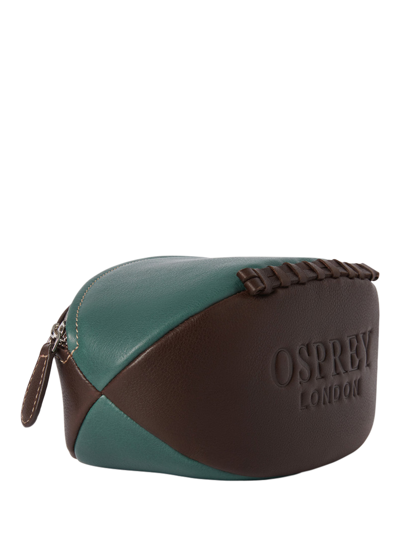 Product image 5 of 5, which shows OSPREY LONDON The Rugger Leather Washbag, Green