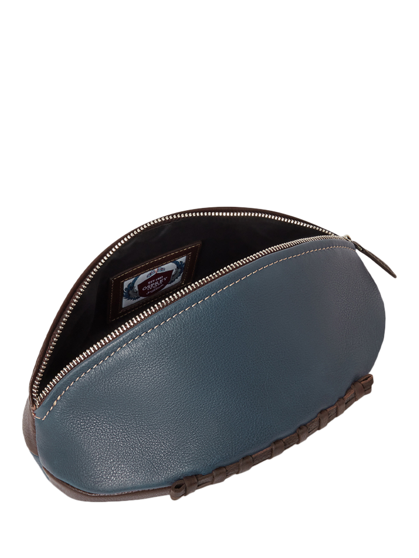 Product image 3 of 5, which shows OSPREY LONDON The Rugger Leather Washbag, Navy