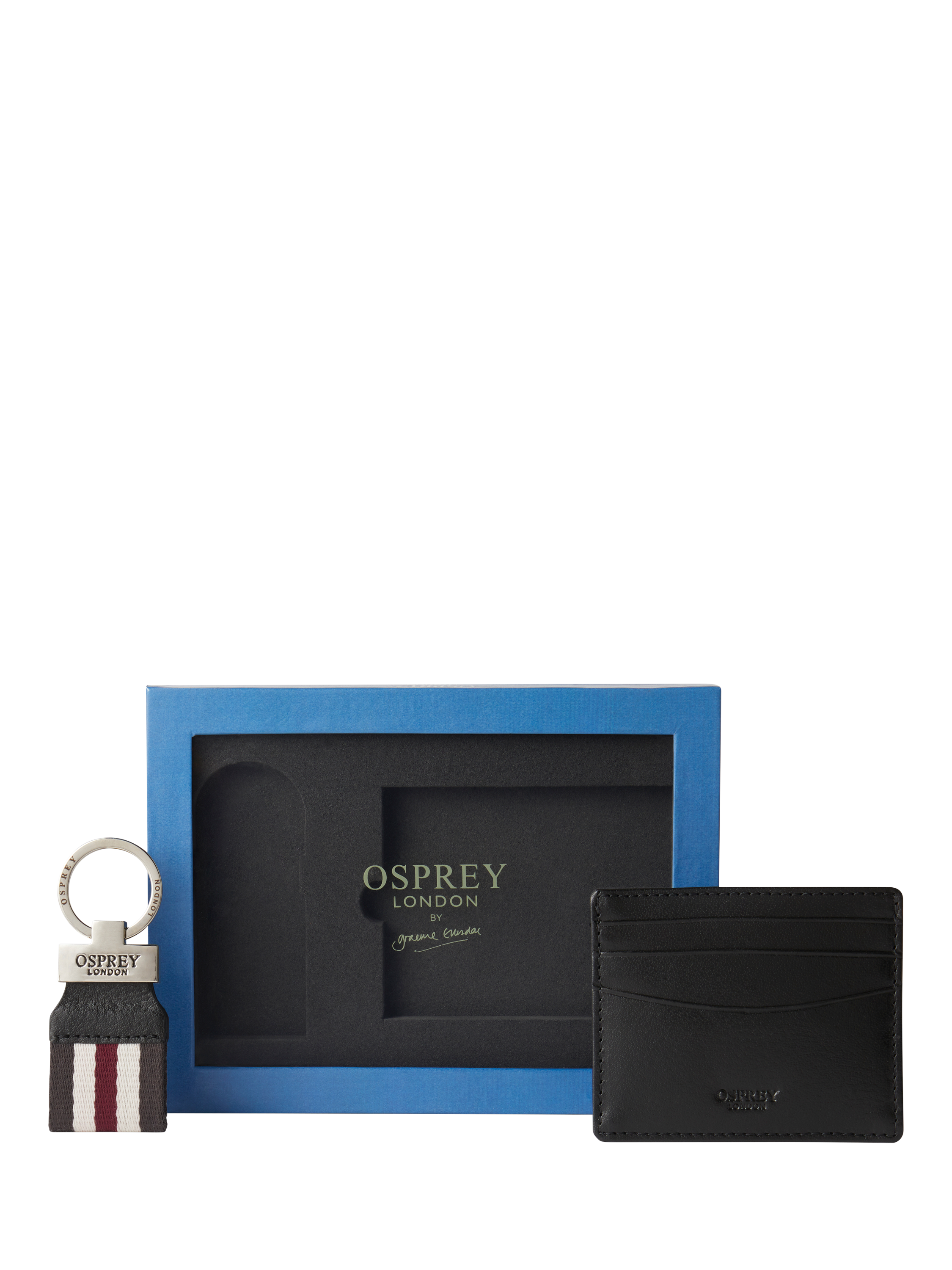 Product image 1 of 5, which shows OSPREY LONDON The Campbell Leather Card Holder and Keyring Set, Black