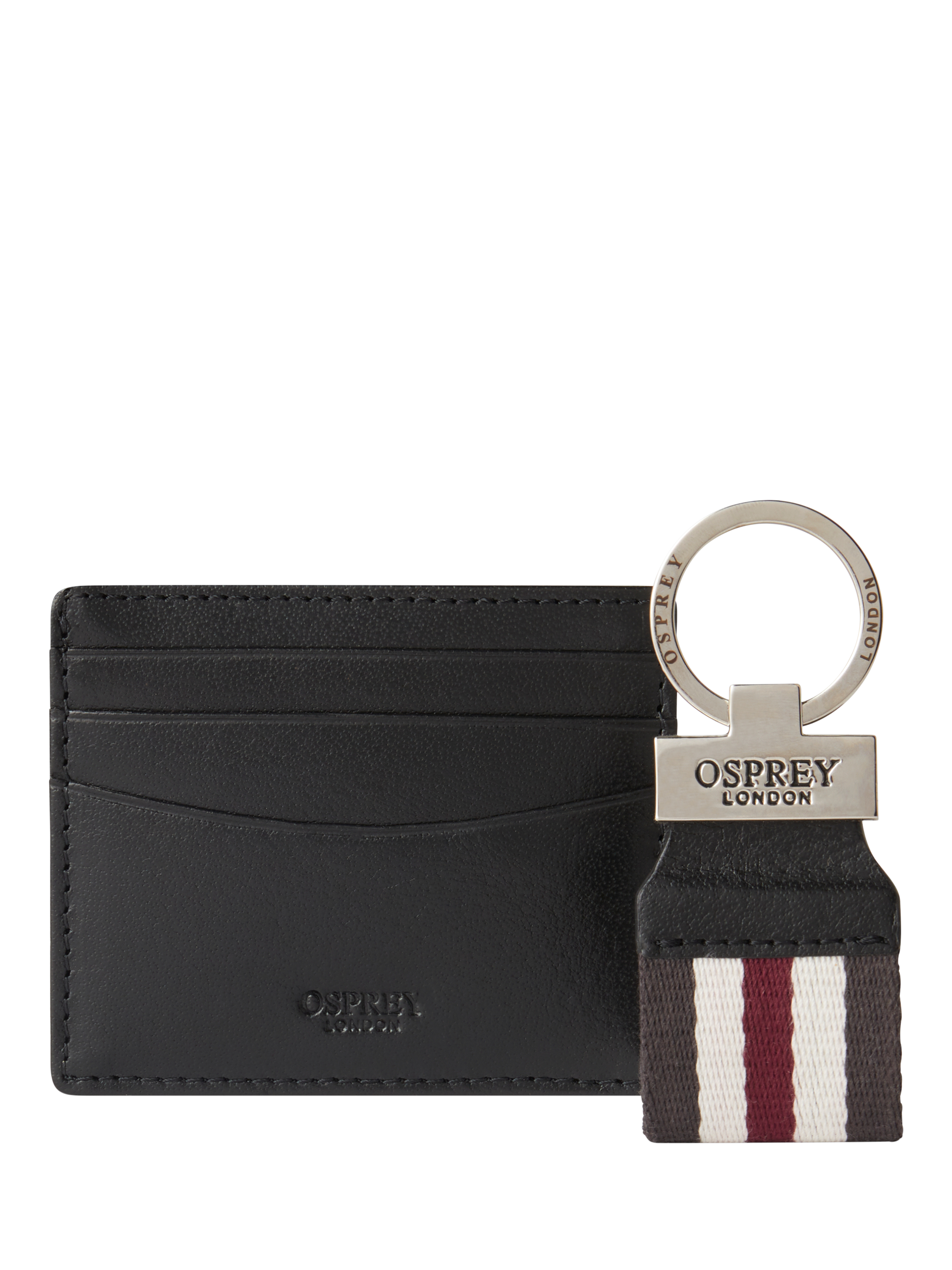 Product image 3 of 5, which shows OSPREY LONDON The Campbell Leather Card Holder and Keyring Set, Black