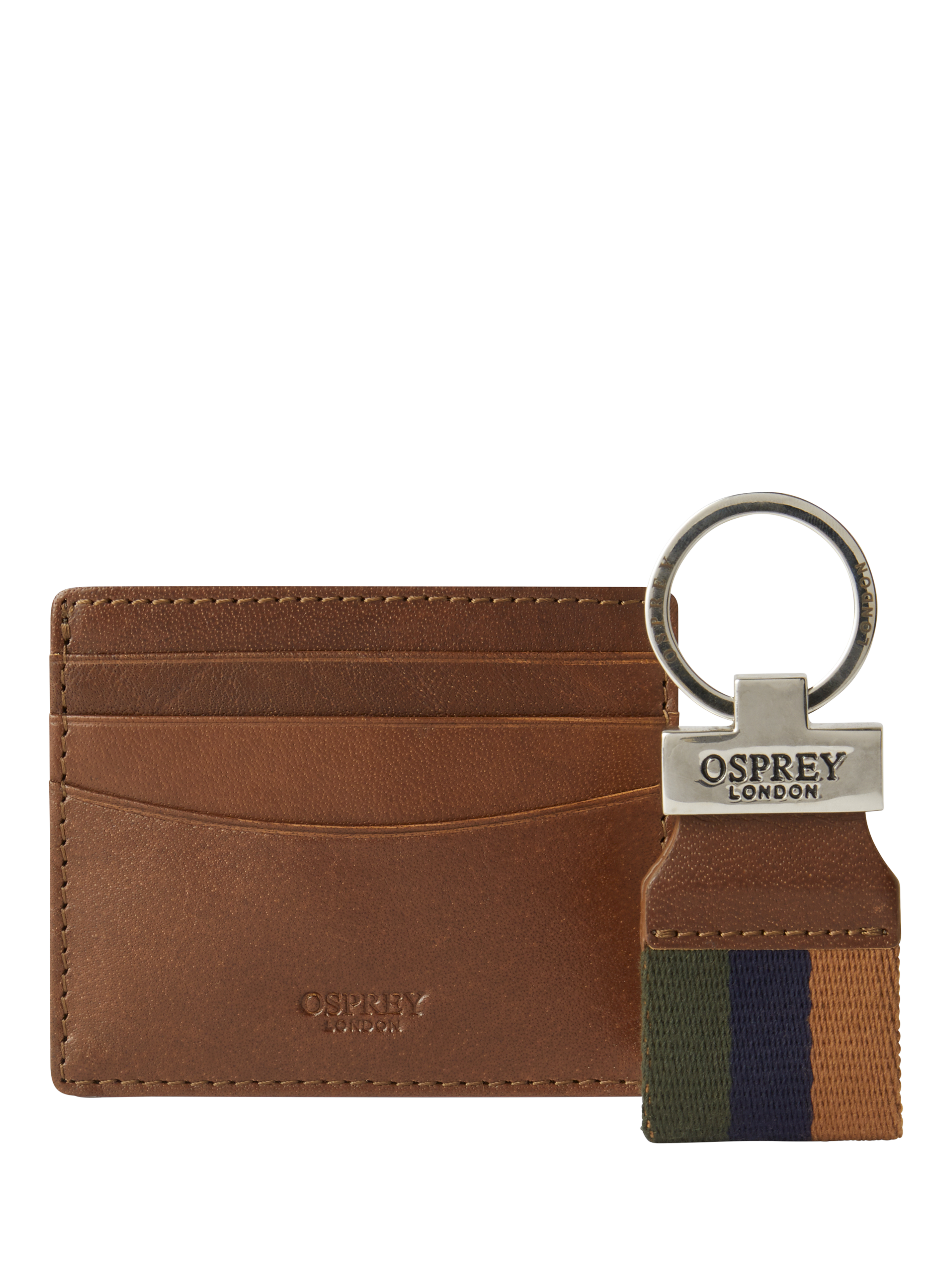 Product image 3 of 5, which shows OSPREY LONDON The Campbell Leather Card Holder and Keyring Set, Cognac