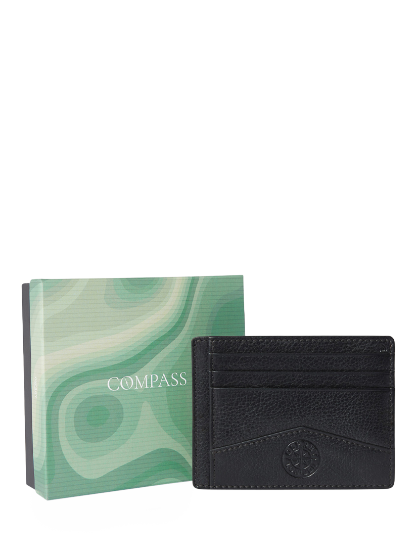 Product image 1 of 5, which shows OSPREY LONDON The Compass Leather Card Holder, Black